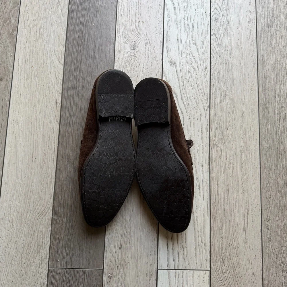Coach Dark Brown Suede Loafers with Gold Accent